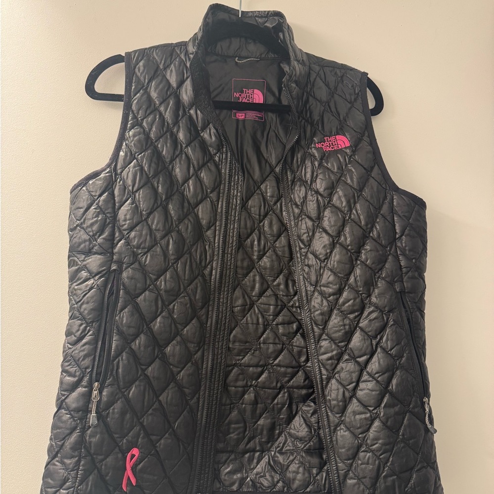 The North Face Women's Black Quilted Vest with Pink Accents